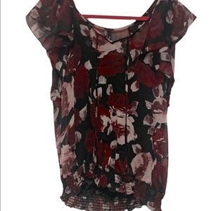 MAURICES Women’s Semi Sheer Floral Blouse with attached Black Camisole
